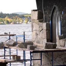 Antique granite veneer on a Lake Winnipesaukee boathouse